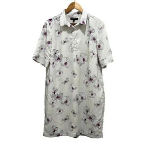 BANANA REPUBLIC Shirt Dress White Orchid Floral Print Sz L Easter Party Preppy